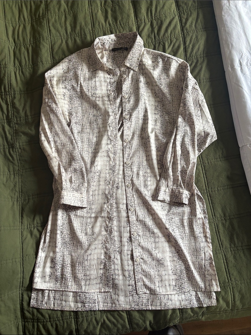 White Textured Longline Shirt - Classic Button-Up